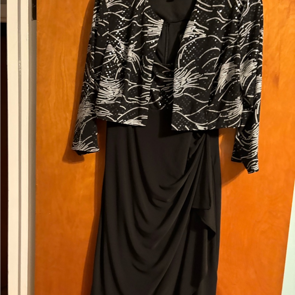 Dressbarn Black Dress with Patterned Jacket